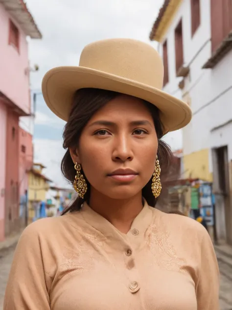 <lora:Cholita:1>1girl, hat, brown hair, earrings, wind lift, streets of ecuador, 4k, highest quality, masterpiece