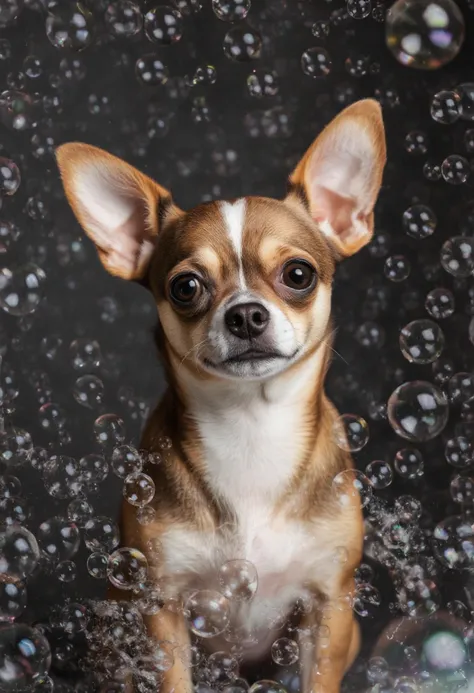 a chihuahua surrounded by an aura of bubbles