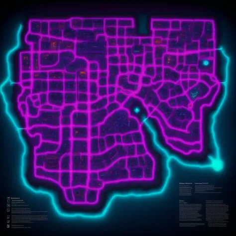 DND map of a city, glowing lights, neon colors