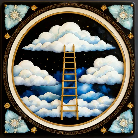 A ladder leading to the clouds.

Geometric black mosaic border.

<lora:FantasyCeramic02-00_CE_SDXL_128OT:0.8> fntsycrmcCE