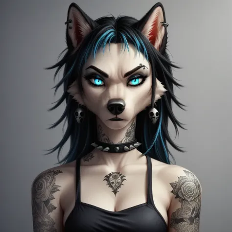 1girl, tattoo, animal ears, furry