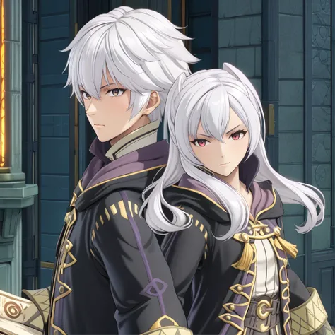 RobinFEXL, 1boy 1girl, white hair, wizard, , (anime, masterpiece, intricate:1.3), (best quality, hires textures, high detail:1.2), (4k),(incredibly detailed:1.4),UHD, 8K, ultra detailed <lora:RobinFEXL:.9>