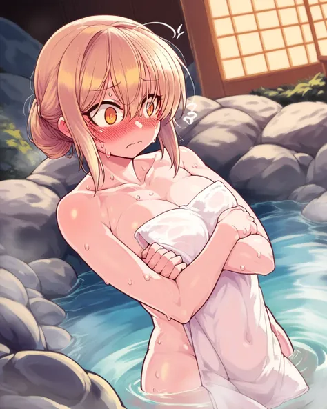 score_9, score_8_up, score_7_up, score_6_up, score_5_up, score_4_up, detailed, uncensored BREAK by_null,
1girl, solo, female focus, onsen, bathing, covering herself with a towel, medium breasts, embarassed, blush,