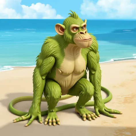 green gigantosorus123 monkey on the beach