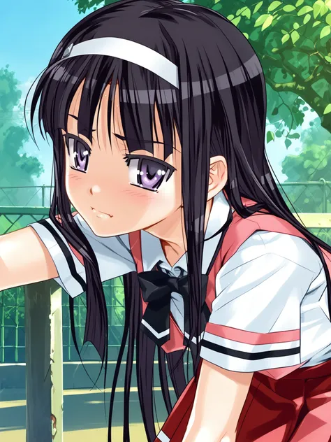 <lora:happy_tentacle-midori-v0.1-000040:0.9>, ht_midori, school uniform, red skirt, black bow, school yard , 1girl, solo, upper body , , ((wavy mouth:0.8) :1), , looking at viewer , bent over, downblouse , , score_9, score_8_up, score_7_up, score_6_up, sco...