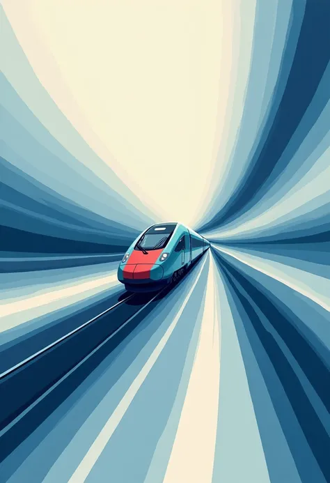 imagine an abstract poster style image of a bullet train in blues, greys and white