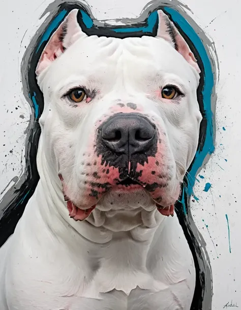 <lora:White_Pitbull_Dog_SDXL:0.8>  professional headshot portrait of a White Pitbull Dog ,  abstract expressionism art style, emphasizes spontaneous and gestural brushwork, explores emotions and inner thoughts, non-representational and subjective, influenc...