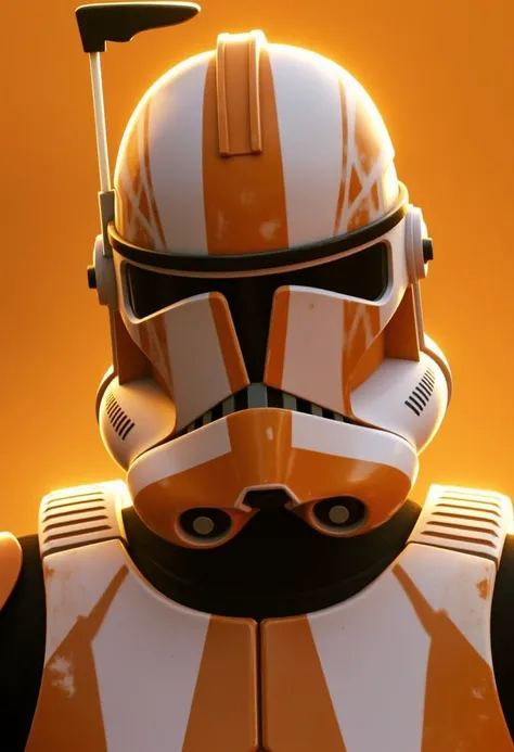 7-Phase2, clone trooper, portrait, close up on helmet, orange and white, warm mood