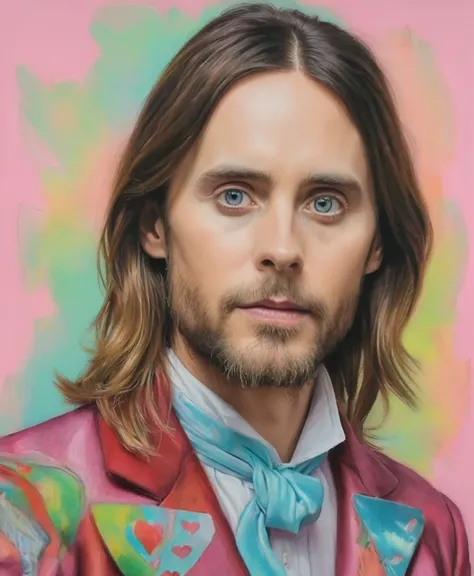 a closeup portrait man in wonderland, art, pastel, solo, jaredleto