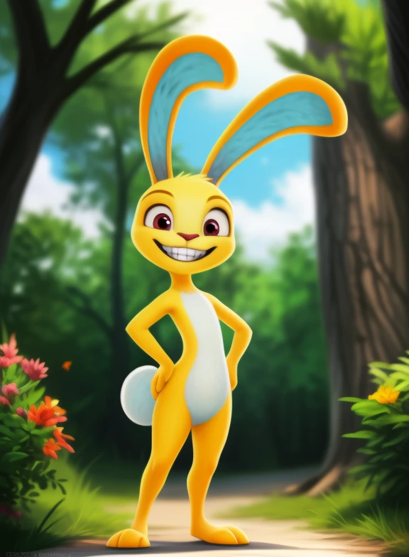 <lora:PickleEndSpeYif:1>  PickleEndSpe, bunny, yellow fur, red eyes, chibi,
Looks at the viewer,  (( Hands on hips, standing, grin))  
[ large window, (nature), forest, grass, day shining, clouds, flowers, ]
(beautiful, aesthetic, perfect, delicate, intric...