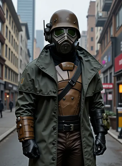 very detailed realistic photography of d3s3rtr4flux, helmet, gas mask, gloves, coat, standing in city, <lora:Desert_ranger_VX_-_Flux_Dev:1>