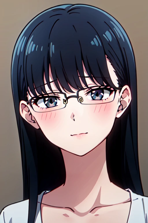 masterpiece, highres, best quality, 
<lora:KyokoKuroyuriR4:0.7>,KyokoKuroyuriR4,
1girl, black eyes, black hair, bangs, glasses, 
portrait, simple background,