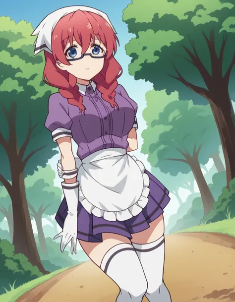 score_9, score_8_up, score_7_up, source_anime, <lora:miu-amano-s1-ponyxl-lora-nochekaiser:1>, miu amano, long hair, bangs, blue eyes, braid, red hair, glasses, twin braids, semi-rimless eyewear, under-rim eyewear, large breasts,, skirt, shirt, thighhighs, ...