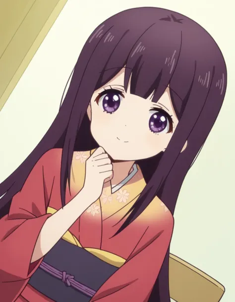 score_9, score_8_up, score_7_up, source_anime, <lora:aika-sakuranomiya-s1-ponyxl-lora-nochekaiser:1>, aika sakuranomiya, long hair, bangs, purple hair, purple eyes, blunt bangs,, japanese clothes, kimono, sash, obi, red kimono,, hospital room, bedside, get...