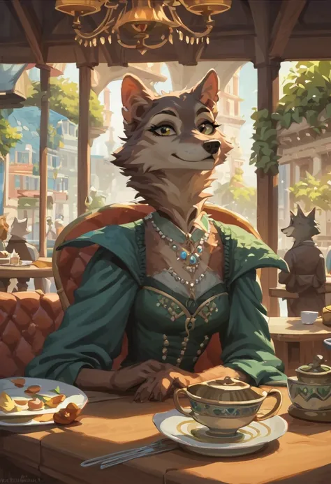 score_9,score_8_up, <lora:OtherStyle_08-Merge5_06_04_02_02:0.8>,source_furry,female aristocrat wolf sit at a table at a cafe,wolf,female aristocrat,solo focus,rating_safe,aristocrat