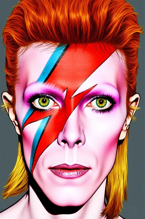 whimsical cartoon of a Close up of David Bowie as ziggy stardust