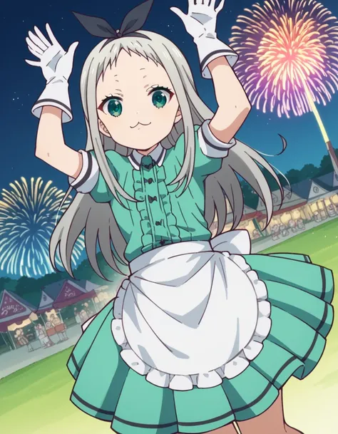 score_9, score_8_up, score_7_up, source_anime, <lora:hideri-kanzaki-s1-ponyxl-lora-nochekaiser:1>, hideri kanzaki, long hair, bow, green eyes, hair bow, grey hair, male focus, hairband, black hairband, otoko no ko, forehead,, gloves, dress, short sleeves, ...