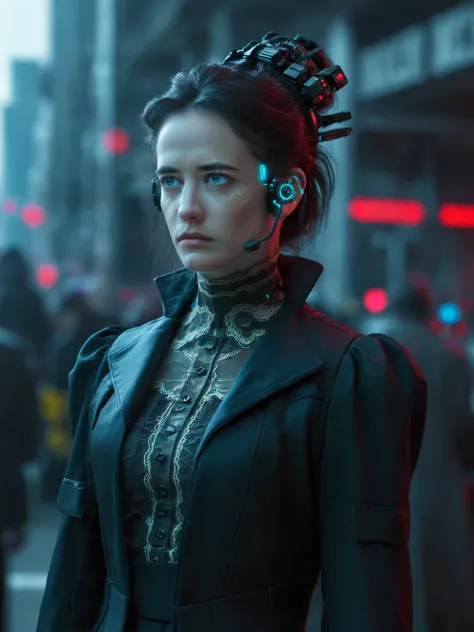 realistic,none,cyberpunk
<lora:egagree_v1_everclear:1> evagree woman,
woman,tied back hair, head accessory, coat, cyberlace shirt,shirt maded from wires,cybernetic inticate shirt,(ear accessory:1.3),hi-fi headset
face focus,(dynamic_pose:1.2),(faced away,l...