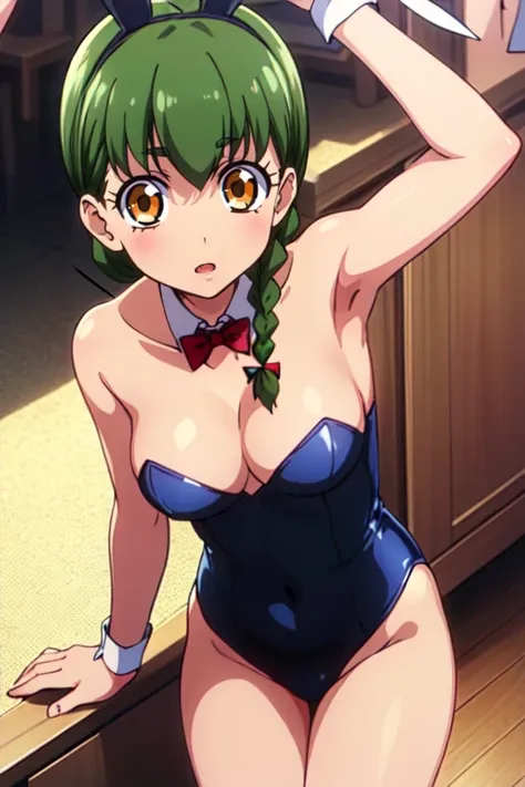 <lora:RanRanR4:0.7>, RanRanR4
best quality, masterpiece, highres, 
1girl, brown eyes, green hair, braid,
playboy bunny,