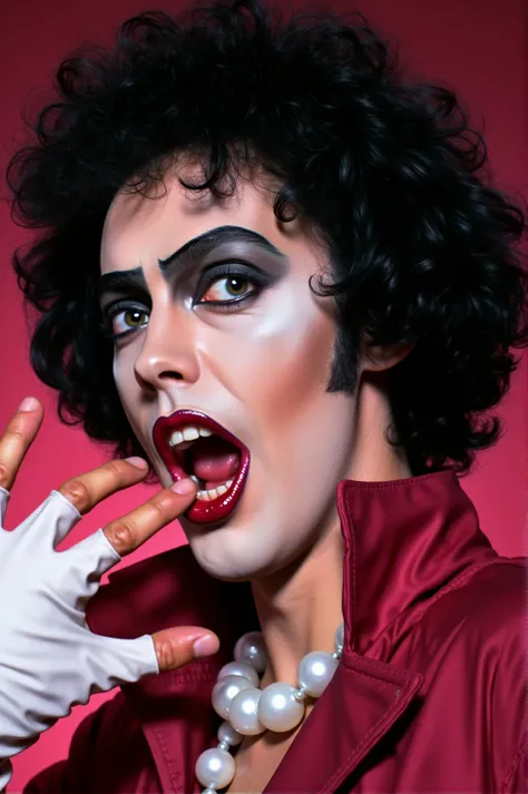 close-up whimsical anime illustration of Tim Curry as frank-n-furter from Rocky Horror Picture 