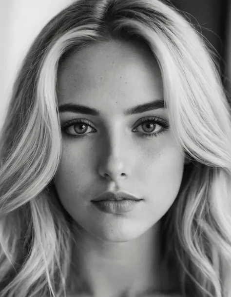 b&w, instagram photo, portrait photo of 26 y.o blonde woman, perfect detailed eyes, natural skin, hard shadows, film grain