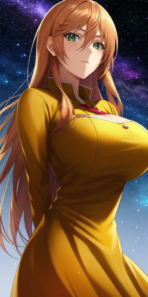 <lora:Nike_LemercierV2:0.7> nike_lemercier, huge_breasts, standing, solo, arms_behind_back, starry_sky, yellow_dress, masterpiece, best_quality, detailed_face, detailed_eyes, highres, beautiful, detailed, absurdres,