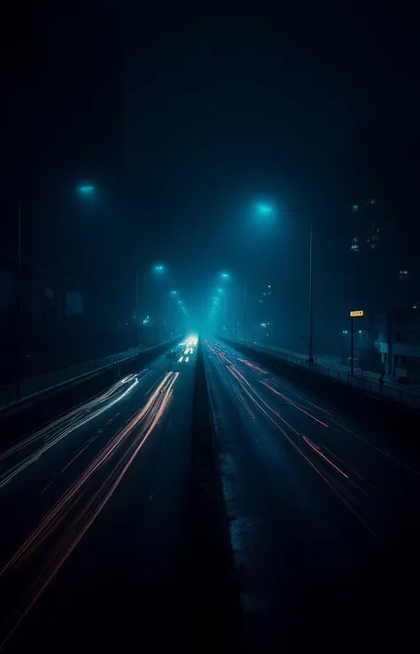 vantablack, dark circuit board with glowing traces on a busy highway in a futuristic neon city and dark glowing black-light stones, lamps, old, long exposure,   <lora:- Flux1 - vanta_black_V2.0:.9>