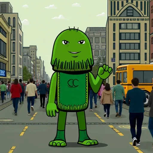 Green Genesis Creature Stood in a Busy City