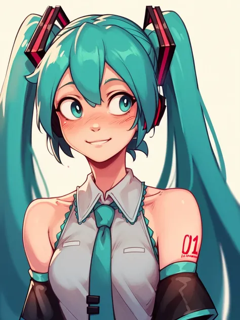 anime girl with blue hair and green eyes wearing a tie（hatsune miku)