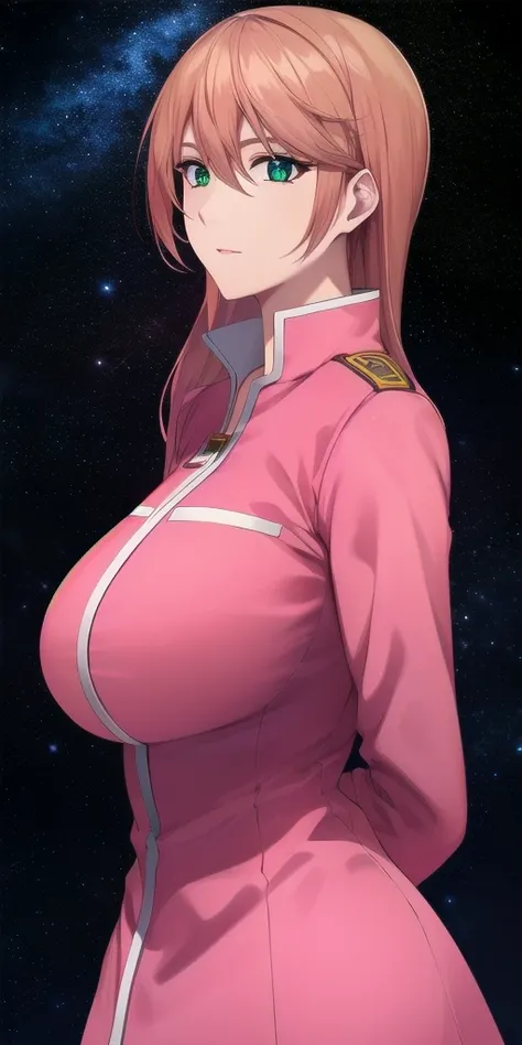 <lora:Nike_LemercierV1:0.7> nike_lemercier, huge_breasts, standing, solo, arms_behind_back, starry_sky, pink_short_dress_high_collar, masterpiece, best_quality, detailed_face, detailed_eyes, highres, beautiful, detailed, absurdres,