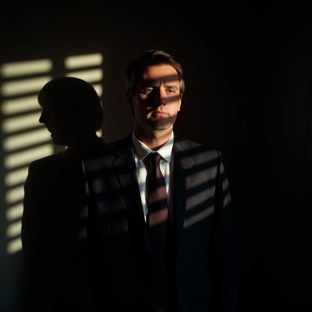 <lora:casting shadows style v1:1>
cucoloris,  light modifier, casting shadows, A cucoloris patterned illumination casting a window diagonal shadow on a man in a suit and tie standing in a dark room, 1girl, long hair, multiple girls, blonde hair, building, ...