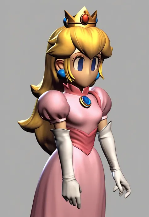 score_9, score_8_up, score_7_up, score_6_up, OgrBtlStyl, rating_safe, solo focus, source_cartoon, cowboy shot, portrait, upper body focus, 1girl, princess peach, blonde hair, oink dress, white stockings, pink shoes, tiara, no pupils, no nose, mouthless, no...