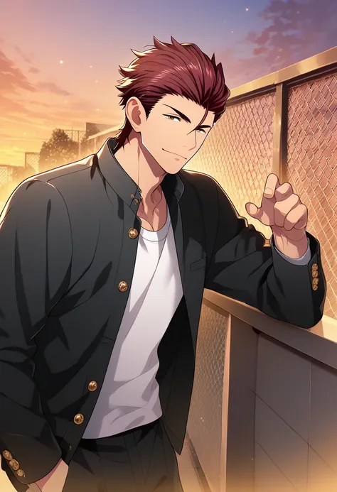 2boys, male focus, multiple boys,
 <lora:Character - Kenka Bancho Otome - Houou Onigashima:1> houou, brown eyes, red hair, hair slicked back, 
((zPDXL)), score_9_up, score_8_up, score_7_up, score_6_up, score_5_up, score_4_up, best quality, amazing quality,...