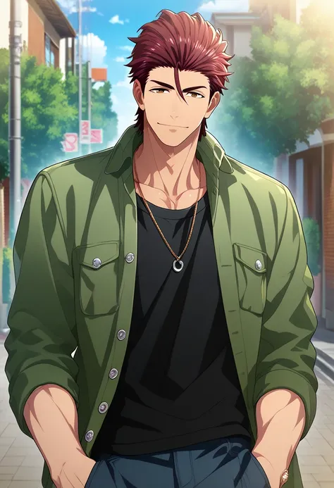 1boy, male focus,
 <lora:Character - Kenka Bancho Otome - Houou Onigashima:1> houou, brown eyes, red hair, hair slicked back, 
((zPDXL)), score_9_up, score_8_up, score_7_up, score_6_up, score_5_up, score_4_up, best quality, amazing quality, best aesthetic,...