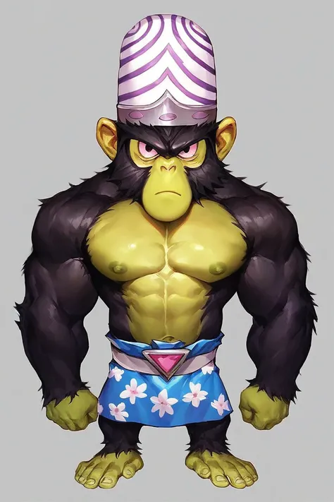 score_9, score_8_up, score_7_up, anime origin, BREAK,Chimpanzee,mojo jojo,Green skin, black fur,Full body,looking at viewer, front view