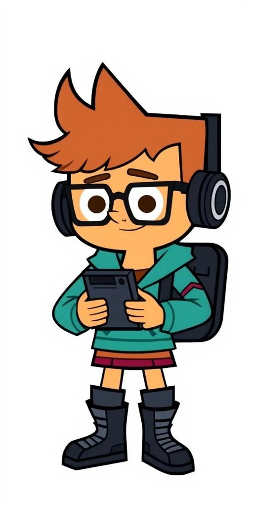 cartoon character design of a ginger nerd gamer,on white background, in the style of TTLDRMCHR