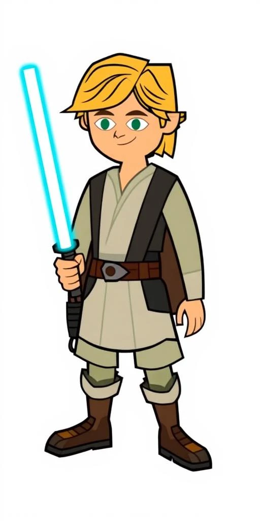 a TTLDRMCHR character design over white background of luke skywalker with blonde hair