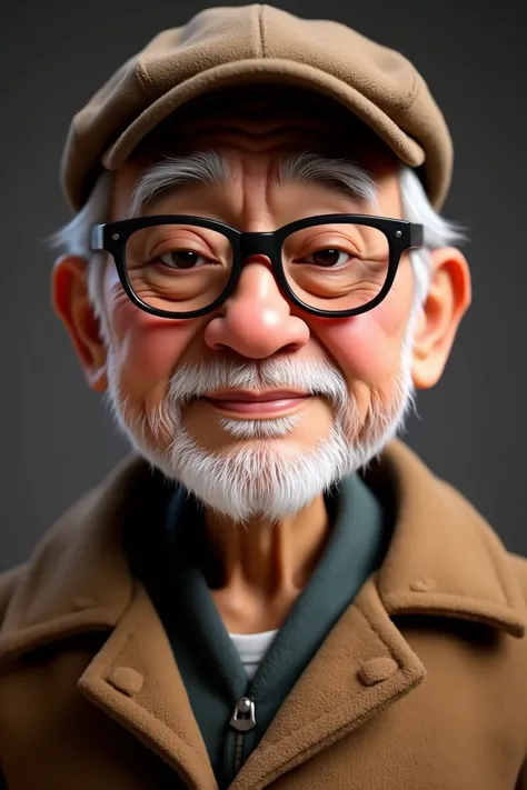 photo, poster,thinning hair, very old asian man, lhp, The image shows an elderly Asian man, an ethiopian 3d pixar old man character wearing glasses and a cap, in the style of daz3d, rui palha, focus stacking, charming characters, atey ghailan, high detaile...