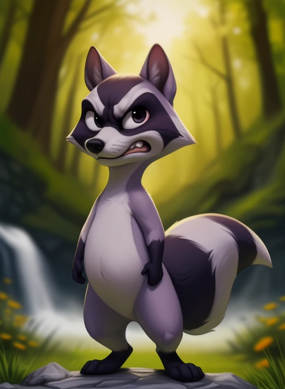 <lora:DerekTutTwiYif:1> DerekTutTwi, raccoon, black nose, white sclera, (chibi, small body)
[  solo, nature, forest, day, clouds, waterfall,  smile,] (solo focus, )  ((angry pose,))
(beautiful, aesthetic, perfect, delicate, intricate, saturated colors), ma...