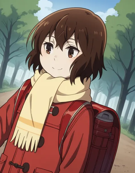 score_9, score_8_up, score_7_up, source_anime, <lora:kayo-hinazuki-s1-ponyxl-lora-nochekaiser:1>, kayo hinazuki, short hair, brown hair, brown eyes,, skirt, long sleeves, pleated skirt, scarf, coat, backpack, randoseru, red coat, yellow scarf,, bike ride, ...