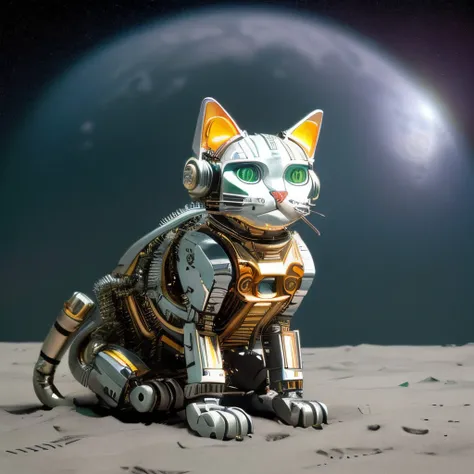 mechanical cat on the moon,  8K, MixedMechanicalCat:0.5