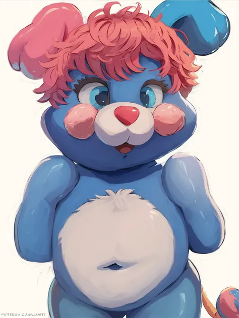 score_9,score_8,score_7,source_furry,
<solo:1.5>,
<1girl:1.5>,
popples, magical_plushie, solo, tail, furry, blue eyes, pink hair, animal ears, english text, white background, simple background,
<white background:1.5>,
<simple background:1.5>,
( art by mira...