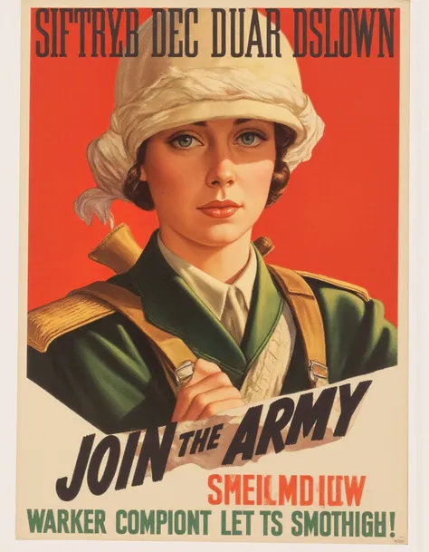 <lora:WW2_Propaganda-000010:1>,ww2proplora,propaganda poster, text:"join the army",