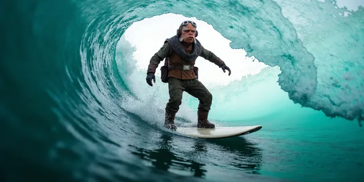 kuiil Kuill surfing through a wave tunnel in the ocean . color photograph.