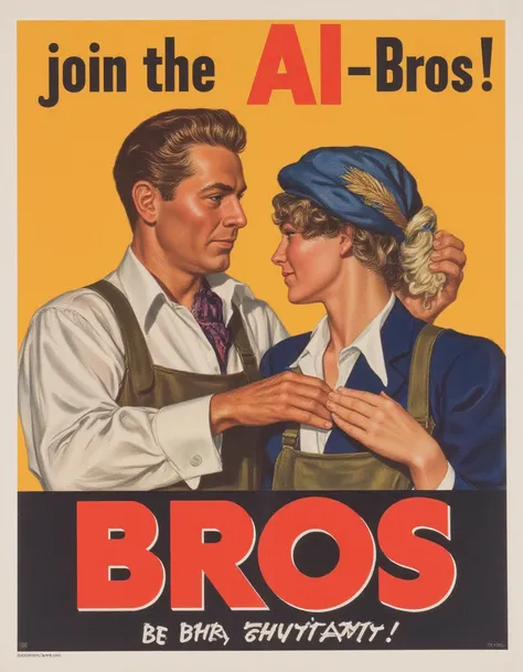 <lora:WW2_Propaganda-000010:1>,ww2proplora,propaganda poster, text:"join the AI-Bros",