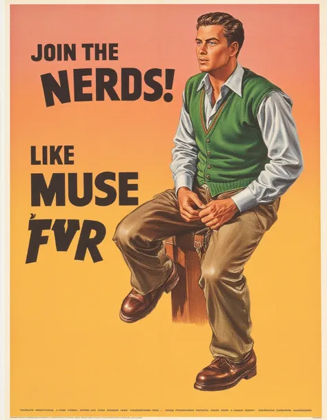 <lora:WW2_Propaganda-000010:1>,ww2proplora,propaganda poster, text:"join the Nerds",