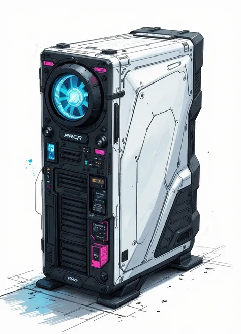 rca_style, a cyberpunk desktop computer, white background