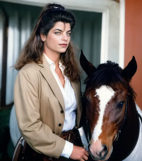 <lora:KirstieAlley:1> A photo of Kirstie Alley,riding a horse, 4k, highest quality, masterpiece