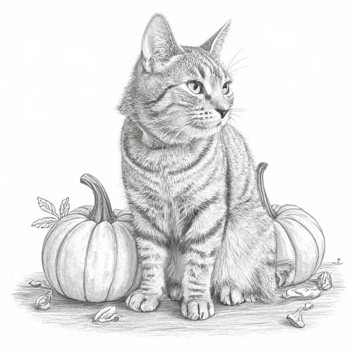 pencil sketch of agsts cat at thanksgiving