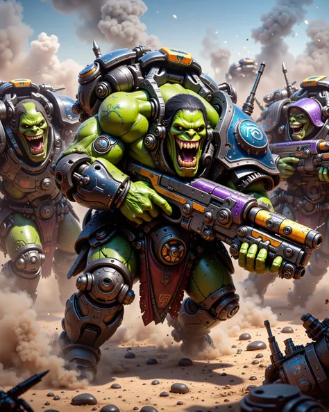 Amidst the chaos of a battlefield, the Ork Boyz charge forward with savage glee, a green-skinned horde of brutal warriors driven by a primal thirst for battle. Each Boy wields a crude blasta, their weapons cobbled together from scrap metal and looted gear,...